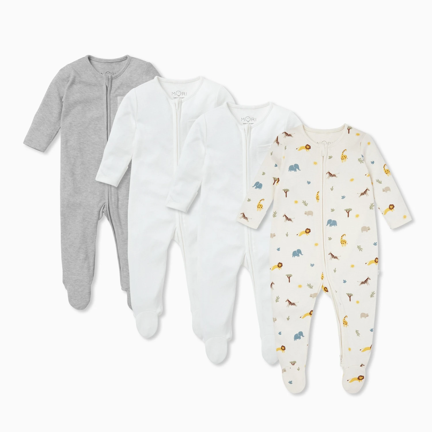 Safari Clever Zip Baby Pajamas 4 Pack 3 Safari Clever Zip Baby Pajamas 4 Pack