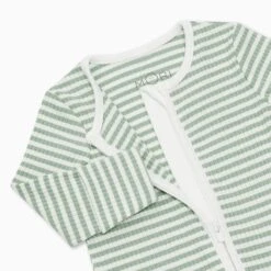 Sage Stripe Ribbed Clever Zip Footed Baby Pajamas -Baby Clothing Shop SageStripeRibbedCleverZipSleepsuit Footed B