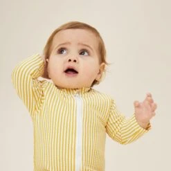 Seersucker Mustard Stripe One Piece Rashguard -Baby Clothing Shop SeersuckerMustardStripeSunSafeSuit 13