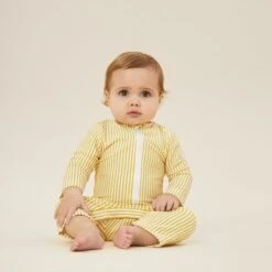 Seersucker Mustard Stripe One Piece Rashguard -Baby Clothing Shop SeersuckerMustardStripeSunSafeSuit 16