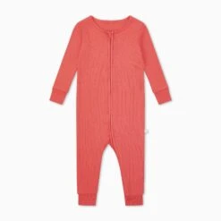 Coral Ribbed Clever Zip Romper