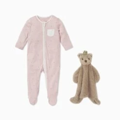 MORI Personalized Baby Pajamas & Mon Ami Bear Blanket Set -Baby Clothing Shop US MORIPersonalisedSleepsuit MonAmiPrinceSet Stardust footed