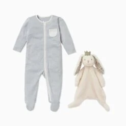 MORI Personalized Baby Pajamas & Mon Ami Bunny Blanket Set