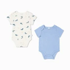 Whale Print & Ribbed Bodysuit 2 Pack 5 Whale Print & Ribbed Bodysuit 2 Pack -Baby Clothing Shop Whale Print Ribbed Bodysuit 2 Pack Hydrangea