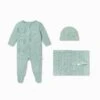 Ribbed Clever Zip Baby Pajamas, Hat & Blanket Set 1 Ribbed Clever Zip Baby Pajamas, Hat & Blanket Set -Baby Clothing Shop ZUSS Hat Blanket Mint 0M 9M