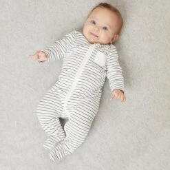 Clever Zip Baby Pajamas -Baby Clothing Shop Zip Up Sleepsuit Grey Stripe LARA 032