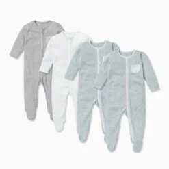 Clever Zip Baby Pajamas 4 Pack -Baby Clothing Shop Zip Up Sleepsuits 4pack feet blue