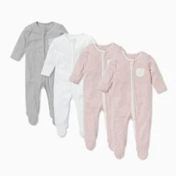 Clever Zip Baby Pajamas 4 Pack -Baby Clothing Shop Zip Up Sleepsuits 4pack stardust