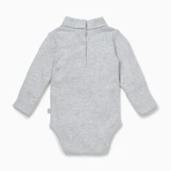 Turtleneck Bodysuit -Baby Clothing Shop organic cotton bamboo baby bodysuit roll neck greymarl back