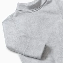 Turtleneck Bodysuit -Baby Clothing Shop organic cotton bamboo baby bodysuit roll neck greymarl detail