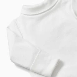 Turtleneck Bodysuit -Baby Clothing Shop organic cotton bamboo baby bodysuit roll neck white detail