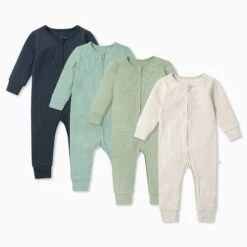 Ribbed Zip-Up Romper 4 Pack